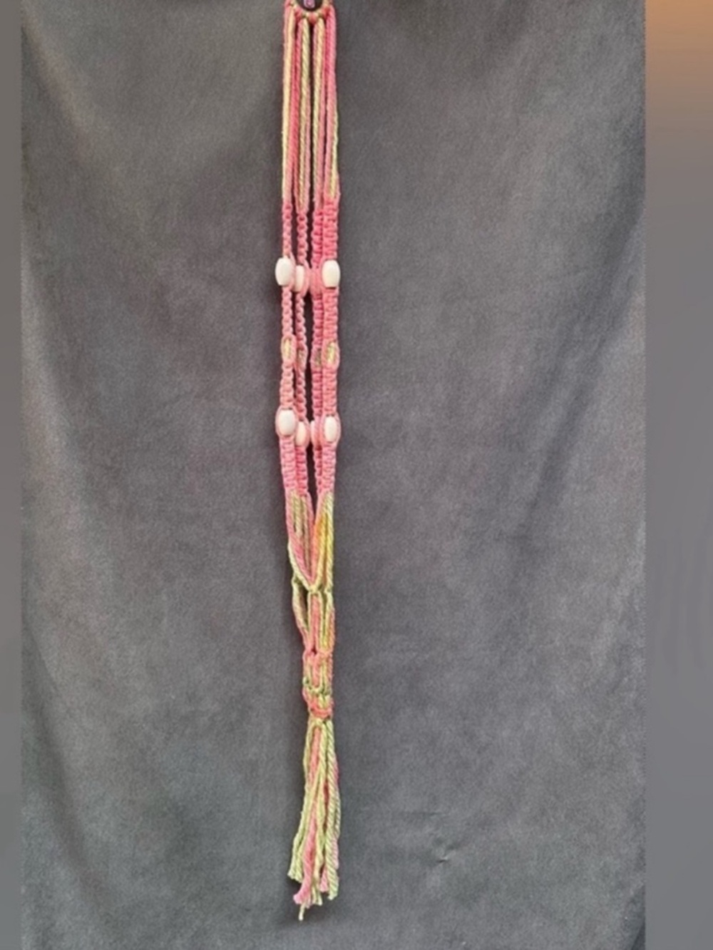 Vintage macrame plant holder hanging pink
